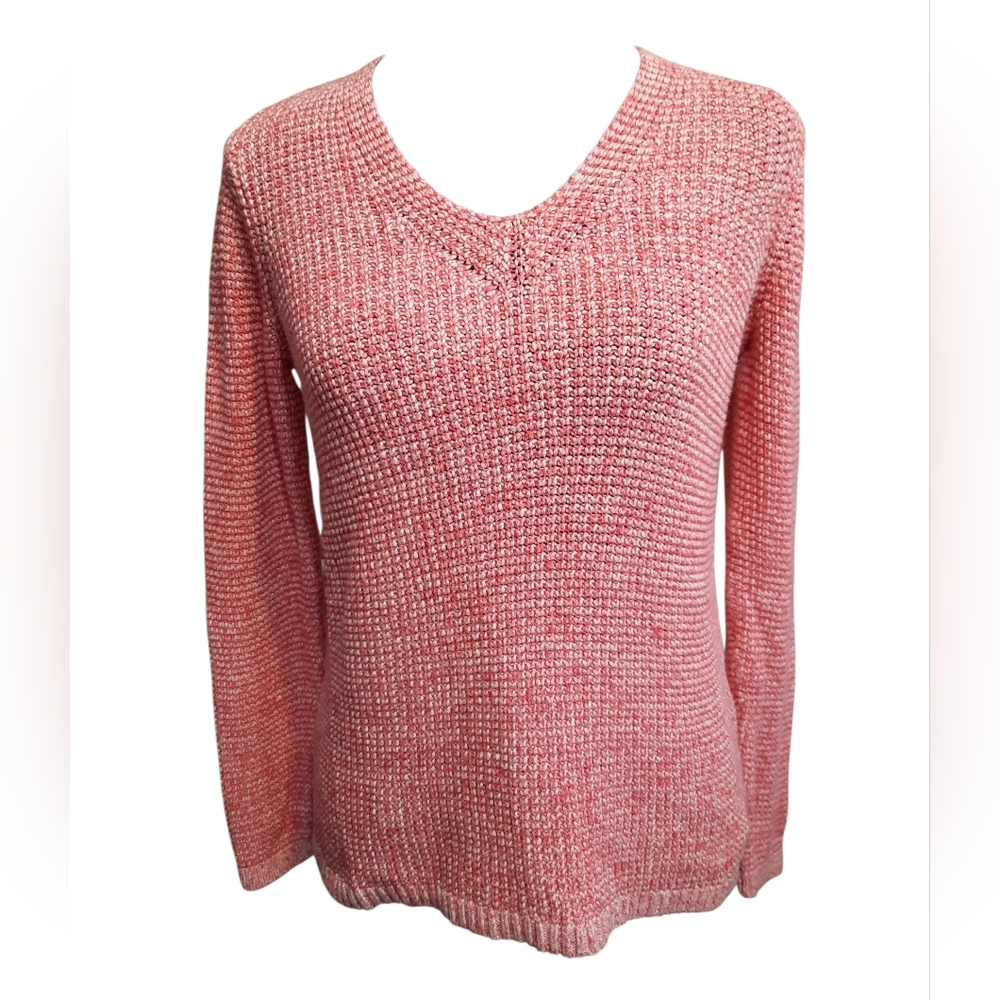 Chaps Coral Pink V-Neck Knit Sweater Med